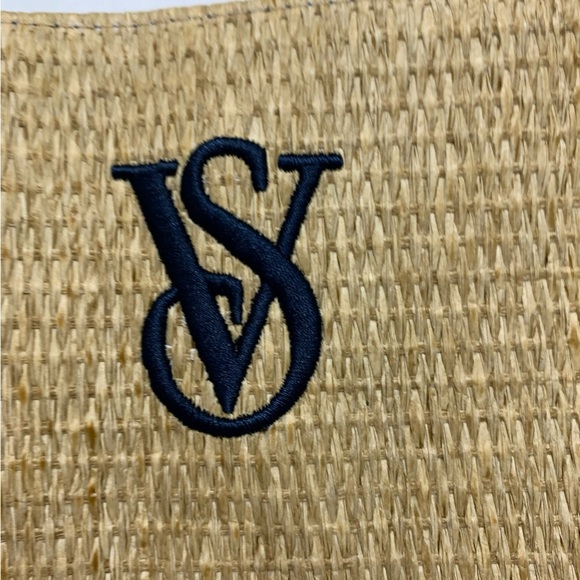 Victoria's Secret Large Weekender Straw Beach Tote Bag Blue Logo Travel Bag - Picture 8 of 9